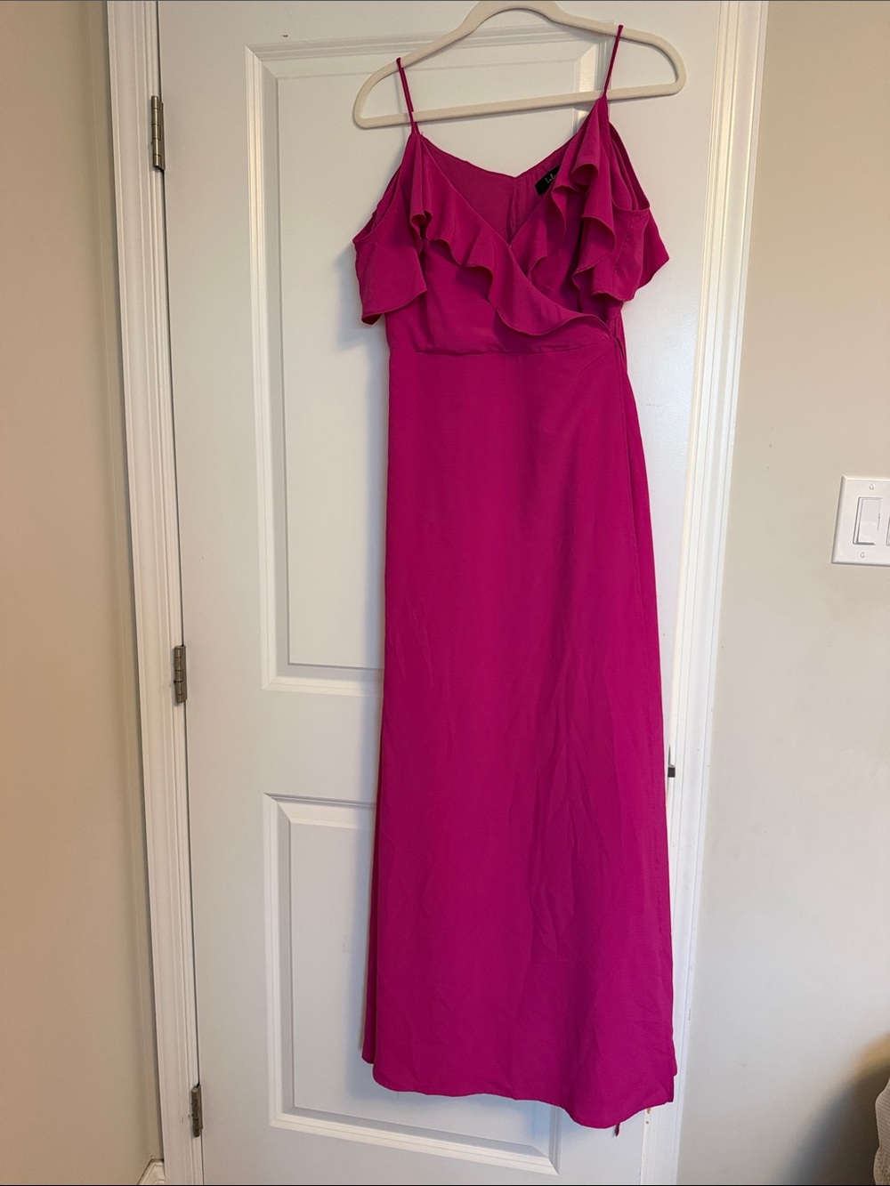 Lulu's Fuchsia Ruffle Spaghetti-Strap Maxi Dress